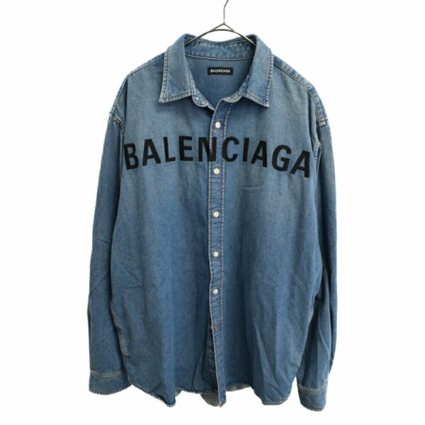 BALENCIAGA 20SS Embroidered Logo Denim Overshirt Chest