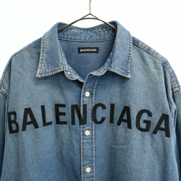 BALENCIAGA 20SS Embroidered Logo Denim Overshirt Chest