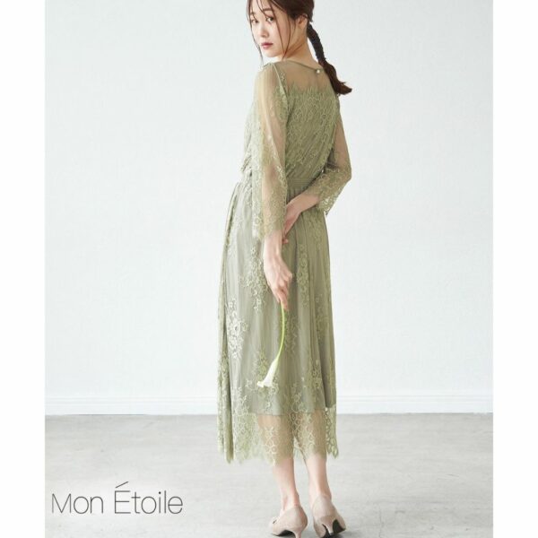 ROPÉ PICNIC [Mon E'toile] [Wedding] Lace DRESS Khaki