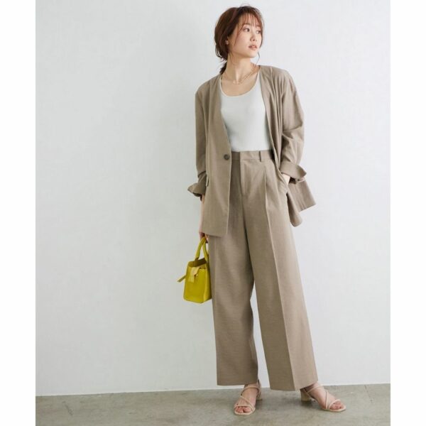 ROPÉ PICNIC [Setup support] Hemp mixed tuck wide pants Khaki