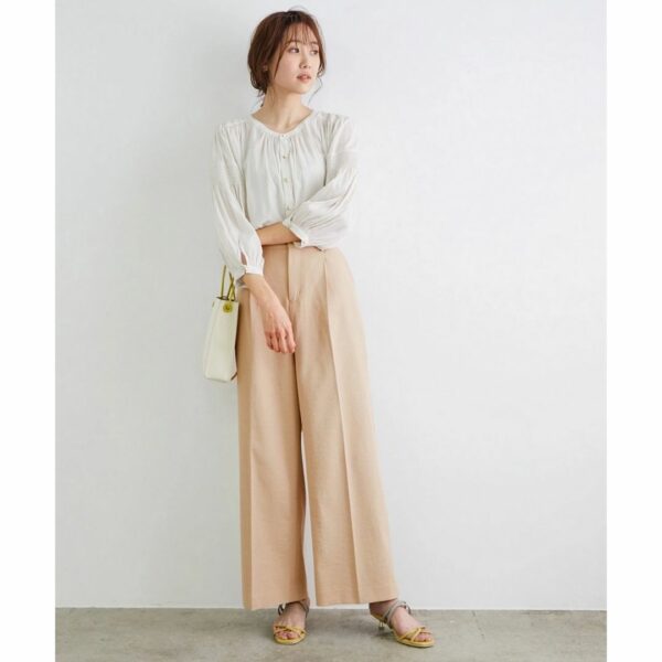 ROPÉ PICNIC [Setup support] Hemp mixed tuck wide pants Pink