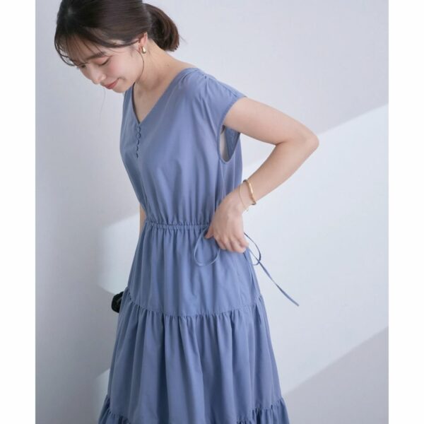 ViS French sleeve tiered dress Blue