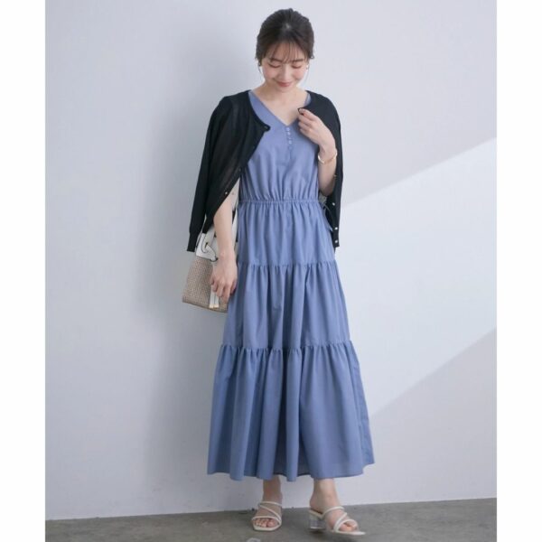 ViS French sleeve tiered dress Blue