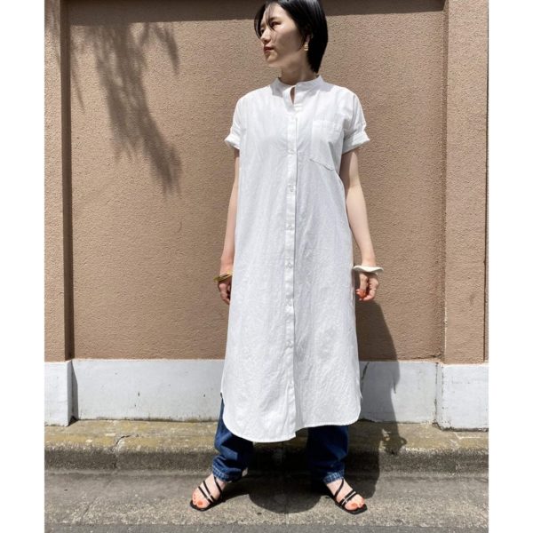 Titip Jepang - Band collar single pocket shirt dress