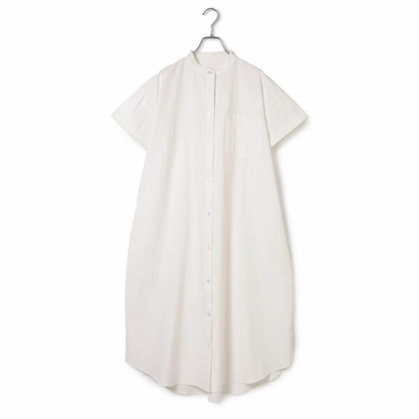 ViS Band collar single pocket shirt dress White