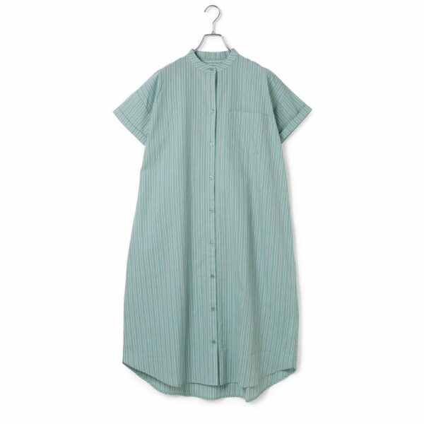 ViS Band collar single pocket shirt dress Green