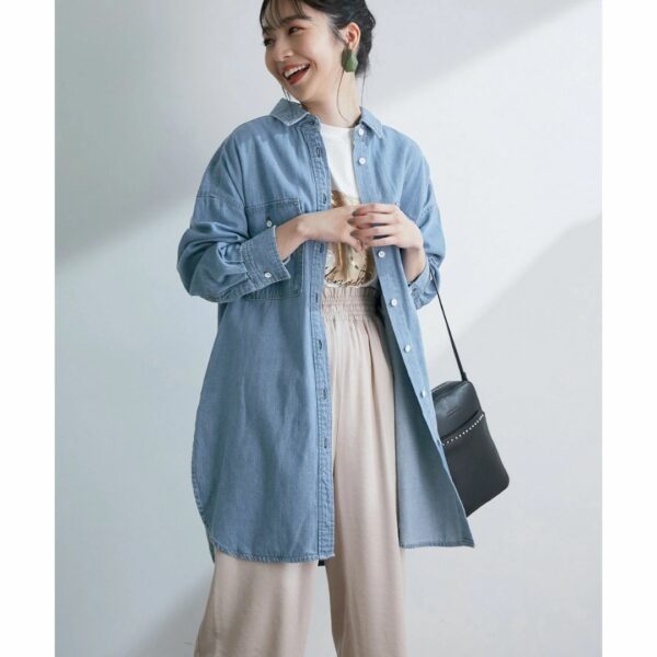 ViS [Bijin Hyakka April issue] Twill & denim big silhouette shirt Blue