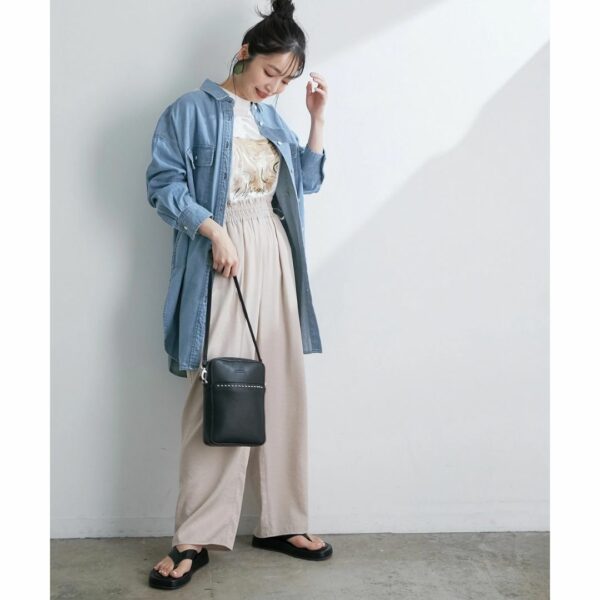 ViS [Bijin Hyakka April issue] Twill & denim big silhouette shirt Blue