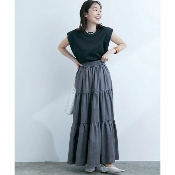 ViS Chambray loan tiered skirt Charcoal