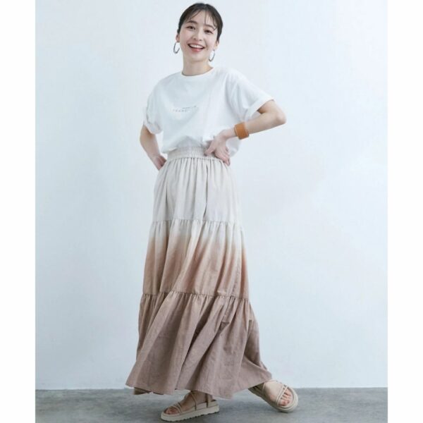 ViS Chambray loan tiered skirt Beige