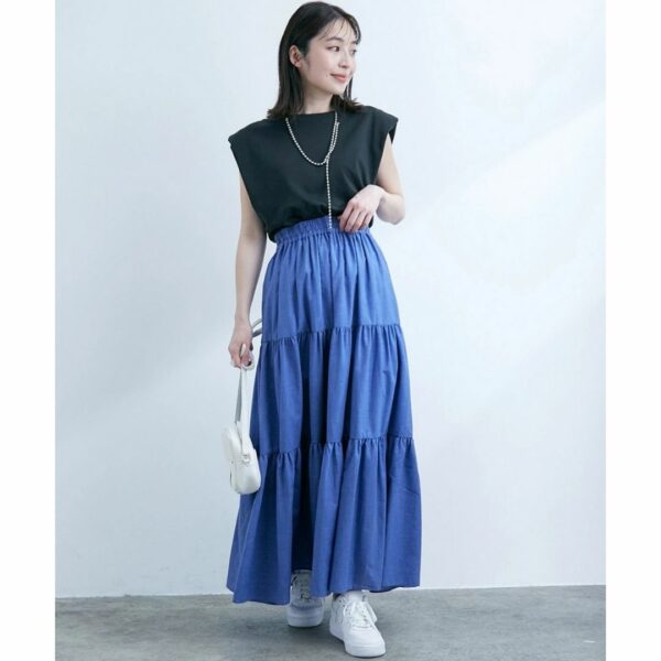 ViS Chambray loan tiered skirt Blue