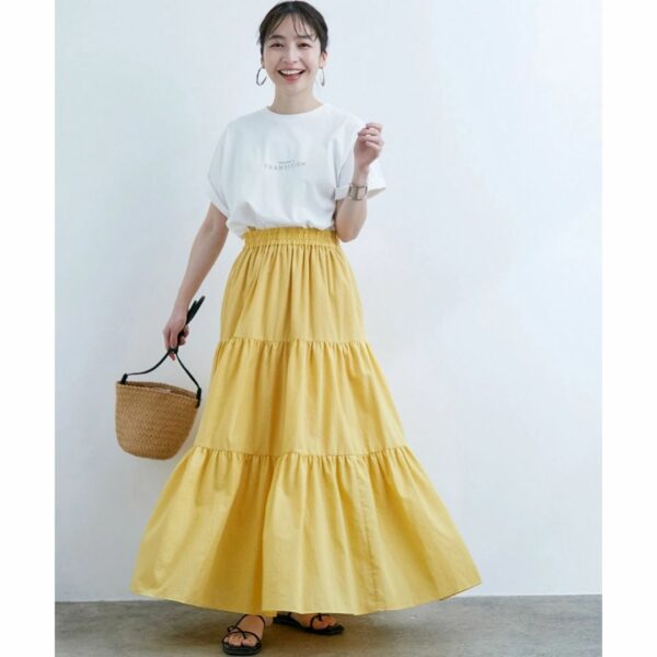 ViS Chambray loan tiered skirt Yellow