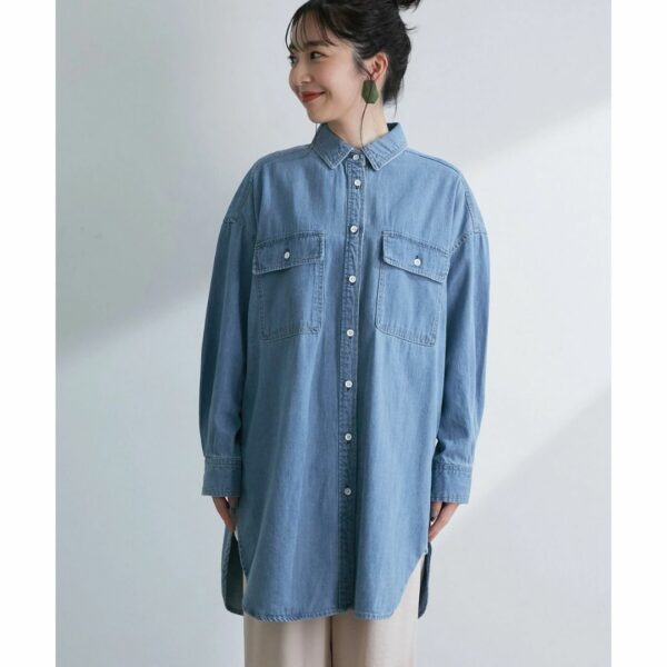 ViS [Bijin Hyakka April issue] Twill & denim big silhouette shirt Light Gray