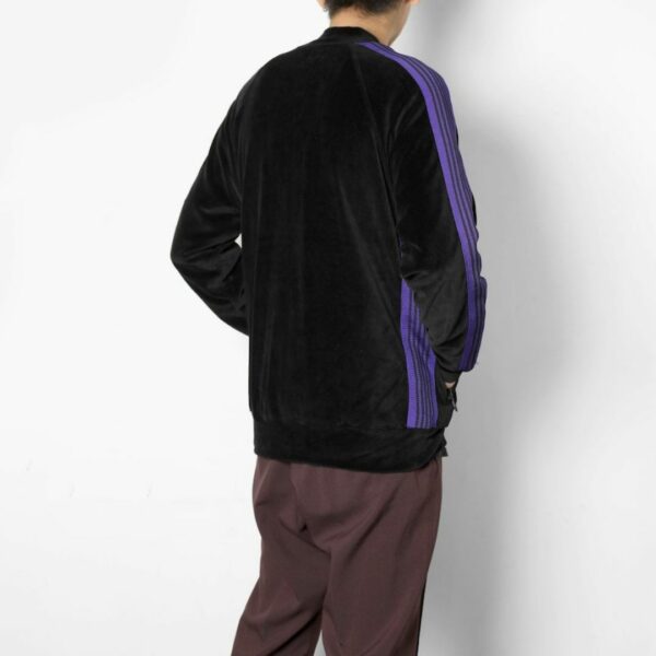 NEEDLES RIB COLLAR TRACK JACKET - C/PE VELOUR: BLACK