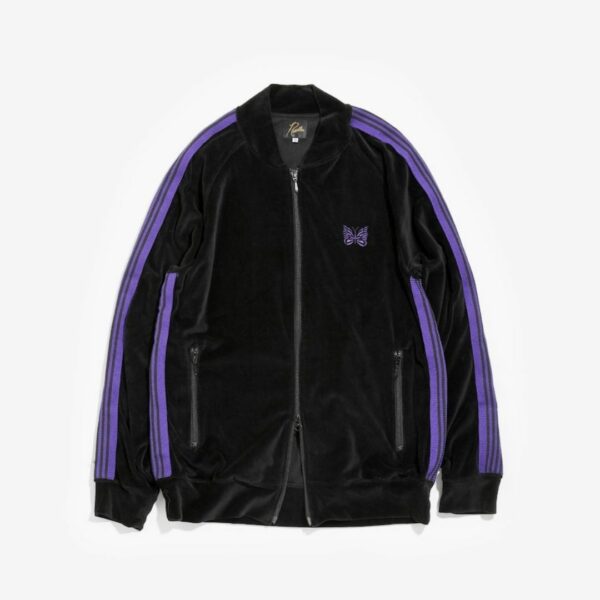 NEEDLES RIB COLLAR TRACK JACKET - C/PE VELOUR: BLACK