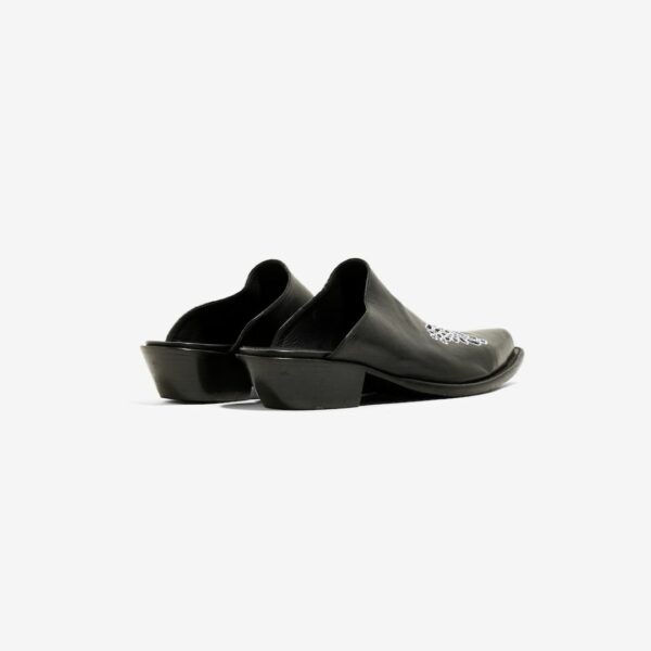 NEEDLES HEELED PAPILLON EMB. MULE: BLACK SMOOTH