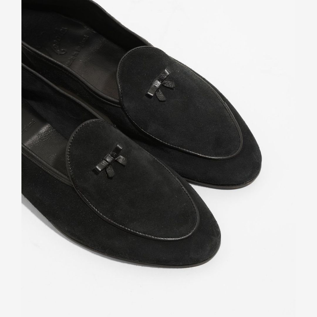 NEEDLES SUEDE SLIP-ON WITH BOW: BLACK - TITIP JEPANG