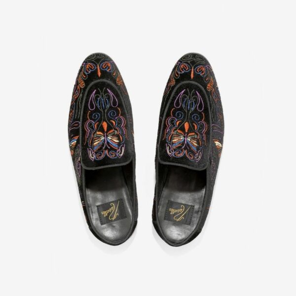 NEEDLES VELVET MULE - PAPILLON EMBROIDERY: BLACK