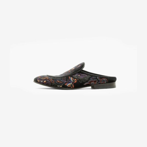 NEEDLES VELVET MULE - PAPILLON EMBROIDERY: BLACK