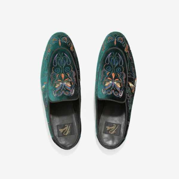 NEEDLES VELVET MULE - PAPILLON EMBROIDERY: GREEN