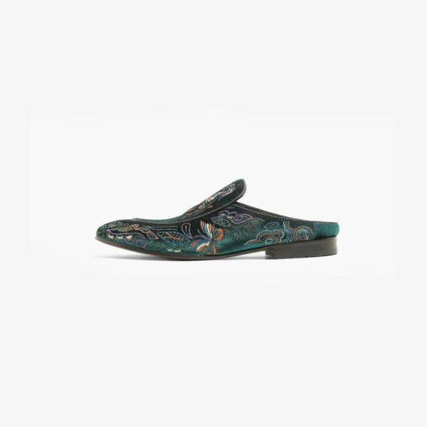 NEEDLES VELVET MULE - PAPILLON EMBROIDERY: GREEN