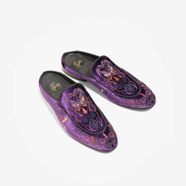 NEEDLES VELVET MULE - PAPILLON EMBROIDERY: PURPLE