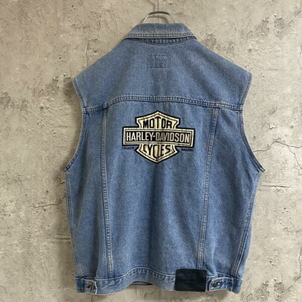 Harley Davidson Made in Canada Denim Vest Embroidery Used Clothing