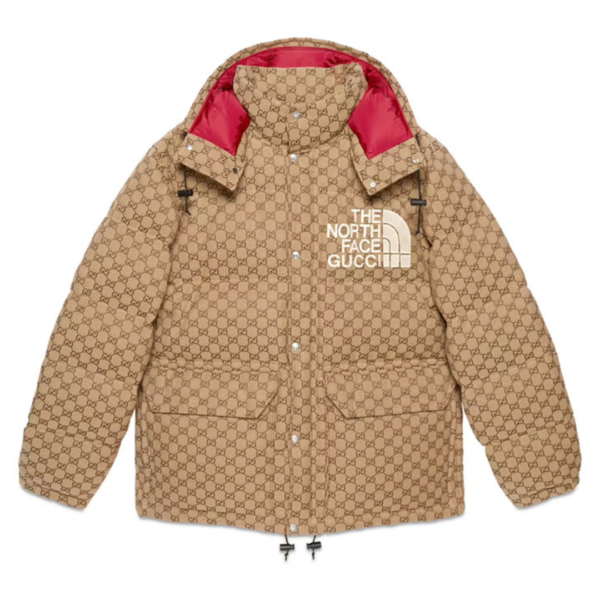 Titip-Jepang-The-North-Face-Gucci-Logo-Embroidery-Down-Jacket-Beige-Ebony