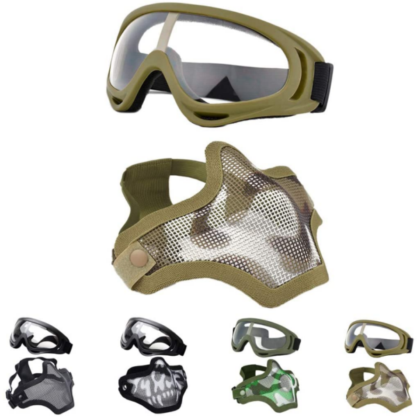 Outgeek Airsoft Steel Mesh Half Face Mask and Tactical Goggles Set