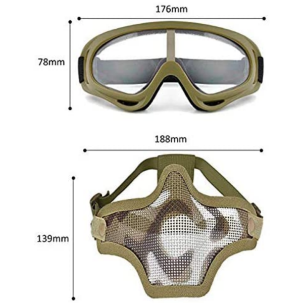 Outgeek Airsoft Steel Mesh Half Face Mask and Tactical Goggles Set