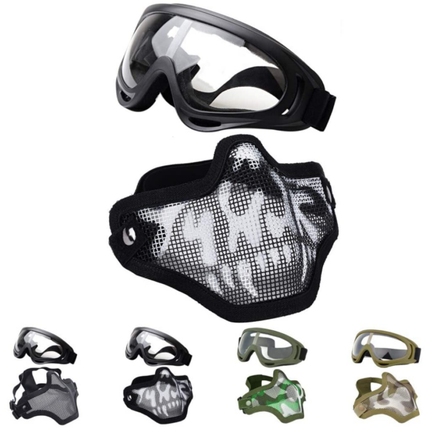 Outgeek Airsoft Steel Mesh Half Face Mask and Tactical Goggles Set