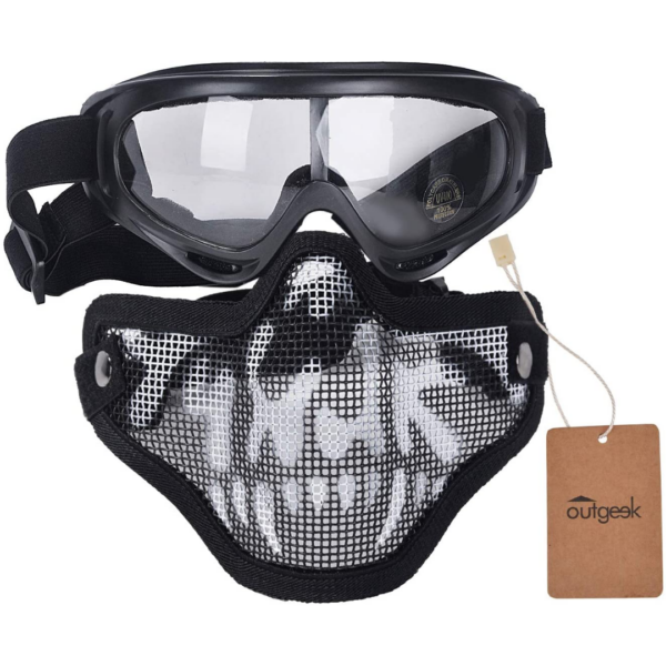 Outgeek Airsoft Steel Mesh Half Face Mask and Tactical Goggles Set