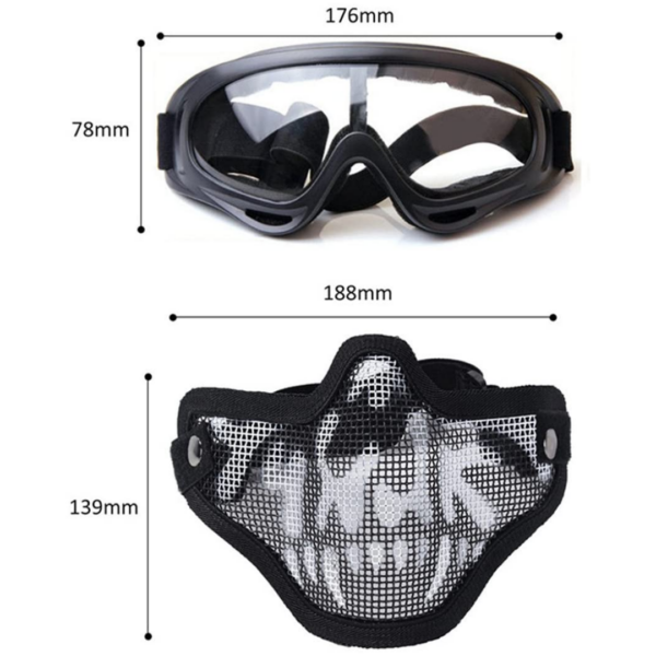 Outgeek Airsoft Steel Mesh Half Face Mask and Tactical Goggles Set