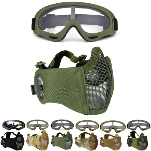 Titip-Jepang-Outgeek-Airsoft-Steel-Mesh-Half-Face-Mask-and-Tactical-Goggles-Set