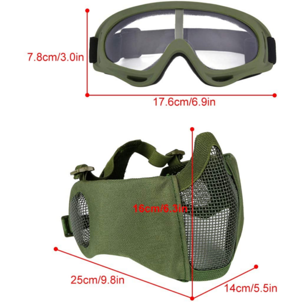 Outgeek Airsoft Steel Mesh Half Face Mask and Tactical Goggles Set