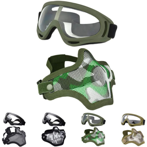 Outgeek Airsoft Steel Mesh Half Face Mask and Tactical Goggles Set