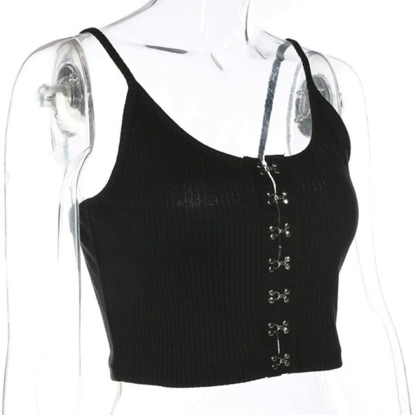 Strap Knit Crop Top Tank Vest Sleeveless Button Blouse T Shirt