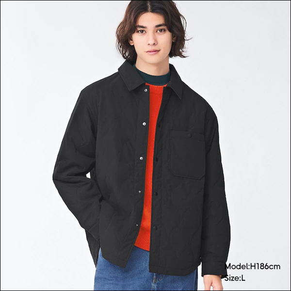 GU Quilted Relax Fit Shirt (Long Sleeve) NT+X BLACK - TITIP JEPANG