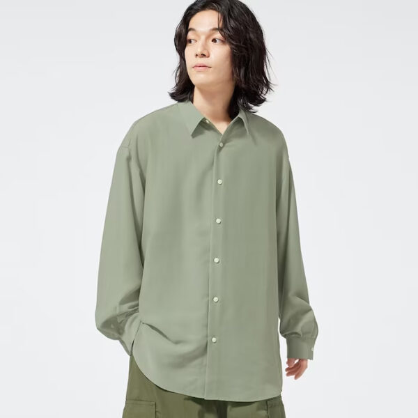 [Shirt] Sheer Oversize Shirt (Long Sleeve) 56 OLIVE