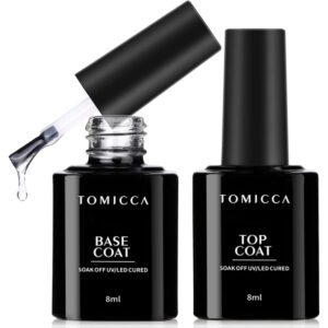 TOMICCA Gel Nail Top Coat, Base Coat, 0.3 fl oz (8 ml),