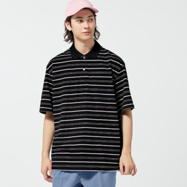 GU Oversize Border Polo Shirt (half sleeve) (Color: 9 BLACK)
