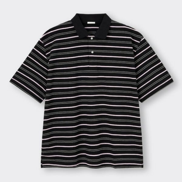 GU Oversize Border Polo Shirt (half sleeve) (Color: 9 BLACK)