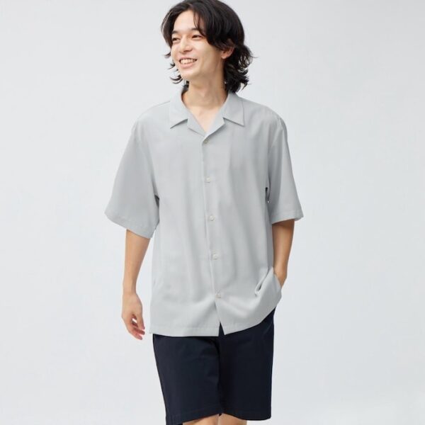 [T-Shirt] Open collar shirt (half sleeve) B Light Gray