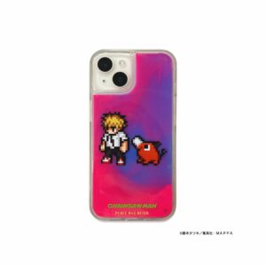 Case HP Peace and After X Chainsaw Man - Denji & Pochita Pixelized iPhone Case (Blue & Pink)