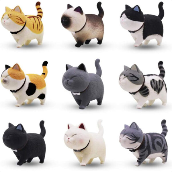 HIRAISM Animal Figures Cat Cute Minifigure Collection Set of 9 Sempurna untuk Pecinta Kucing dan Hadiah!