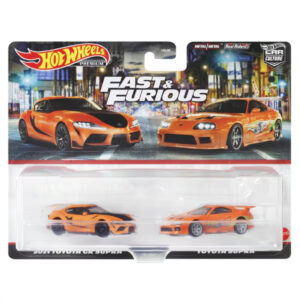 Mattel Hot Wheels Premium 2-Pack Toyota Supra Fast & Furious - 2021 Toyota GR Supra HKF54 Koleksi Mobil Ikonik dari Film Favorit