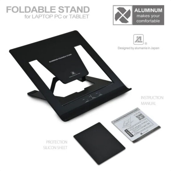 ALUMANIA Foldable Stand Laptop Holder [Hitam]: Dapatkan Kenyamanan Maksimal untuk Kegiatan Produktif mu (17 inci)