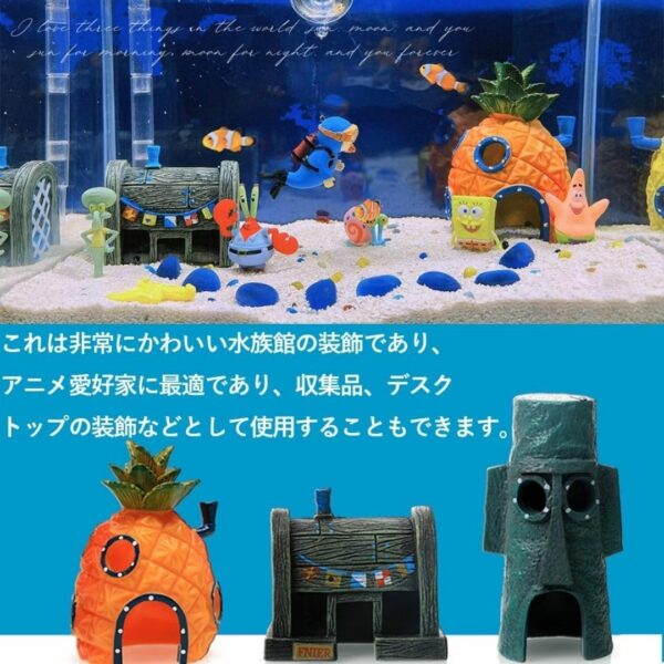 [Decoration] DFsucces spongebob Aquarium Decoration Set of 3 (Pineapple House + Squid House + Burger Shop) Asli Premium