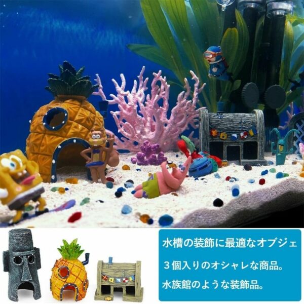 [Decoration] DFsucces spongebob Aquarium Decoration Set of 3 (Pineapple House + Squid House + Burger Shop) Asli Premium