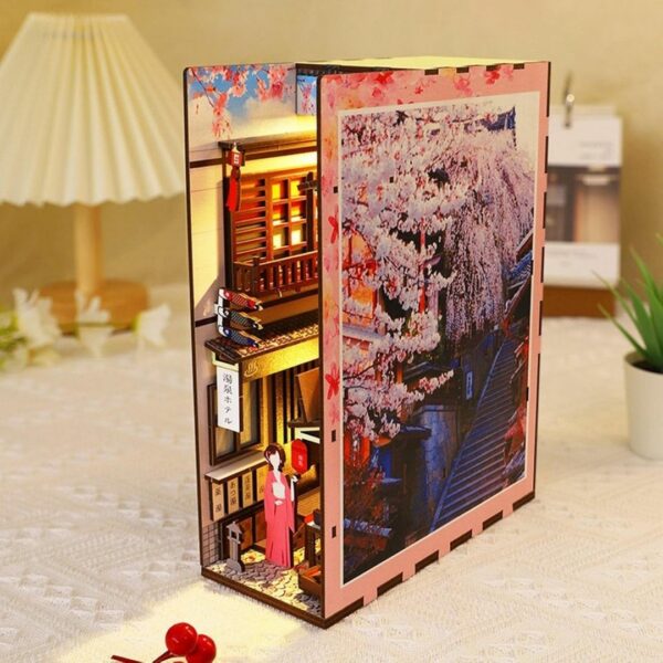 Book Nook Kit Cherry blossom town [3D Wooden DIY Miniature] Kualitas Terbaik